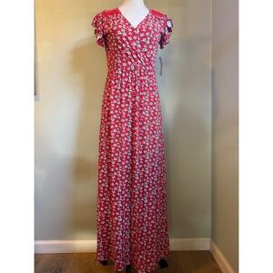 Loveappella Torri med Maxi Dress Red Floral boho flowy cottage fairy Y2K whimsi